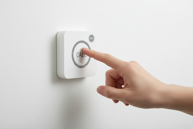Close-up of hand about to press call bell button